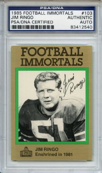 Jim Ringo 103 Signed 1985 Football Immortals Card PSA/DNA 