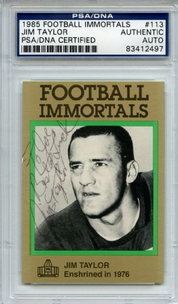 Jim Taylor 113 Signed 1985 Football Immortals Card PSA/DNA 