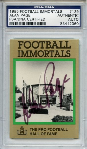 Alan Page 129 Signed 1985 Football Immortals Card PSA/DNA 