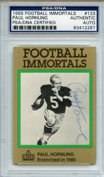 Paul Hornung 133 Signed 1985 Football Immortals Card PSA/DNA 