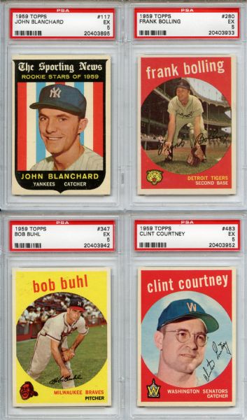 (4) 1959 Topps Baseball Lot All Graded PSA 5