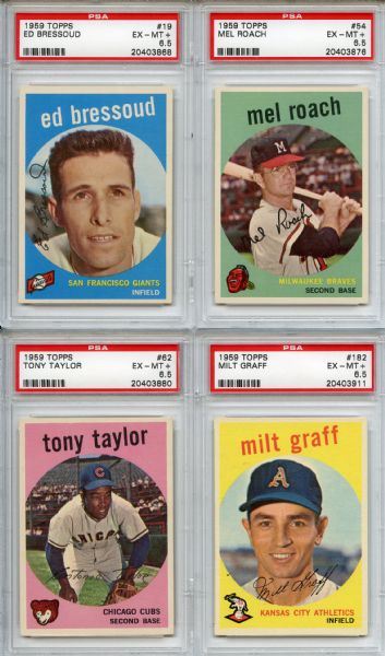 (5) 1959 Topps Baseball Lot All Graded PSA 6.5