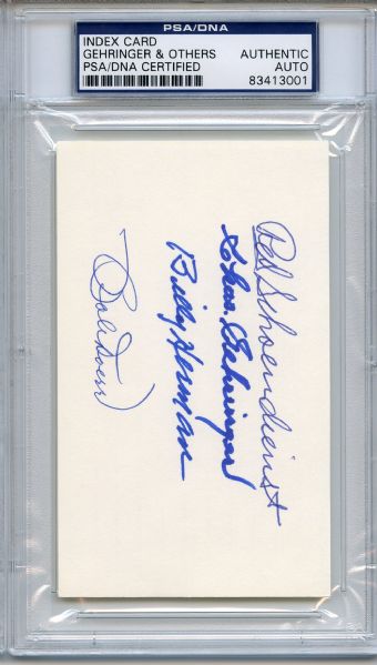 Schoendienst Gehringer Herman Doerr Multi Signed 3 x 5 Index Card PSA/DNA