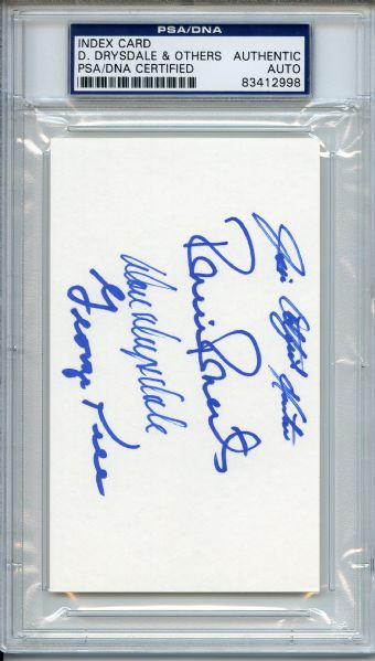 Drysdale Hunter Roberts Kell Multi Signed 3 x 5 Index Card PSA/DNA