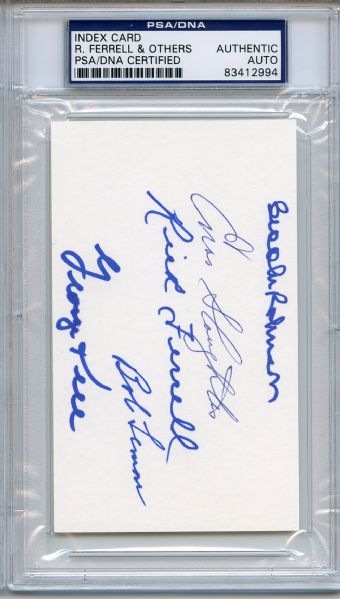 Robinson Slaughter Ferrell Lemon Kell Multi Signed 3 x 5 Index Card PSA/DNA