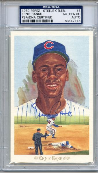 Ernie Banks Signed Perez Steele Celebration Postcard PSA/DNA