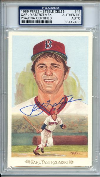 Carl Yastrzemski Signed Perez Steele Celebration Postcard PSA/DNA