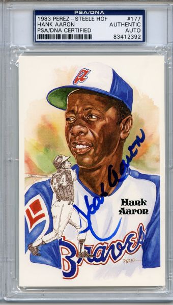 Hank Aaron Signed Perez Steele HOF Postcard PSA/DNA