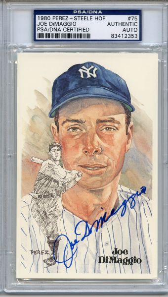 Joe DiMaggio Signed Perez Steele HOF Postcard PSA/DNA