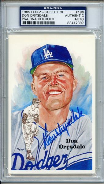 Don Drysdale Signed Perez Steele HOF Postcard PSA/DNA