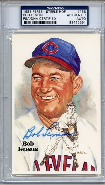 Bob Lemon Signed Perez Steele HOF Postcard PSA/DNA