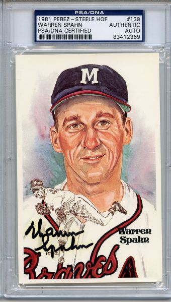 Warren Spahn Signed Perez Steele HOF Postcard PSA/DNA