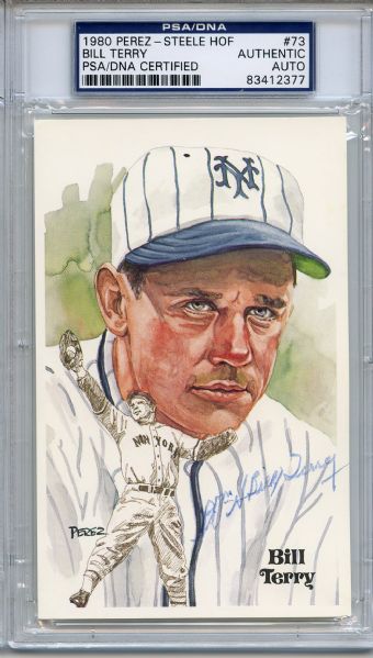 Bill Terry Signed Perez Steele HOF Postcard PSA/DNA