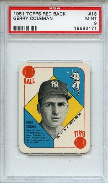 1951 Topps Red Back 18 Gerry Coleman PSA MINT 9