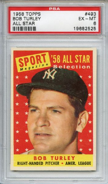 1958 Topps 493 Bob Turley All Star PSA EX-MT 6