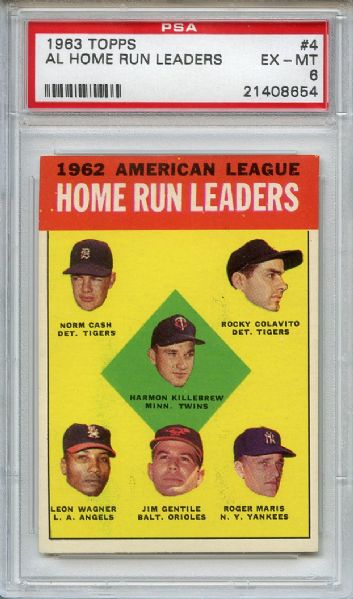 1963 Topps 4 AL Home Run Leaders Killebrew Maris PSA EX-MT 6