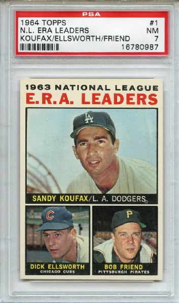 1964 Topps 1 NL ERA Leaders Sandy Koufax PSA NM 7