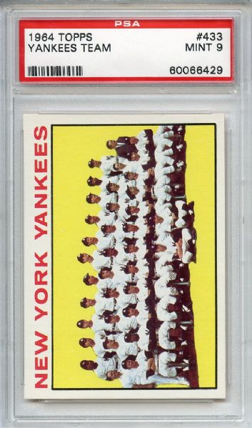 1964 Topps 433 New York Yankees Team PSA MINT 9