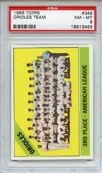 1966 Topps 348 Baltimore Orioles Team PSA NM-MT 8
