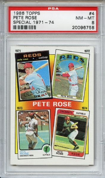 1986 Topps 4 Pete Rose PSA NM-MT 8