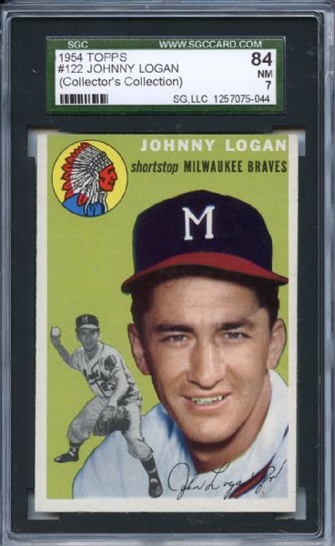 1954 Topps 122 Johnny Logan SGC NM 84 / 7