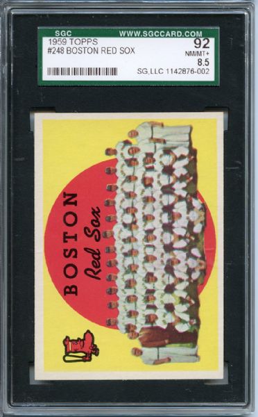 1959 Topps 248 Boston Red Sox Team SGC NM/MT+ 92 / 8.5