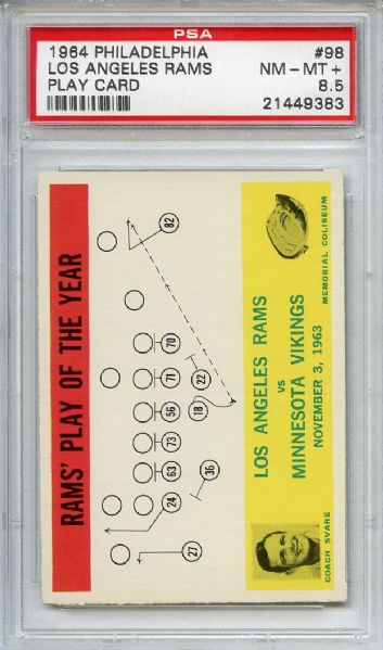 1964 Philadelphia 98 Los Angeles Rams Play Card PSA NM-MT+ 8.5
