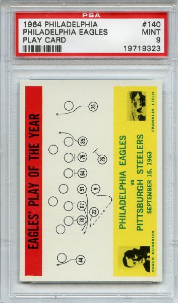 1964 Philadelphia 140 Philadelphia Eagles Play Card PSA MINT 9