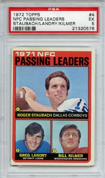 1972 Topps 4 NFC Passing Leaders Staubach PSA EX 5