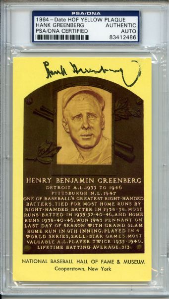 Hank Greenburg Signed HOF Postcard PSA/DNA
