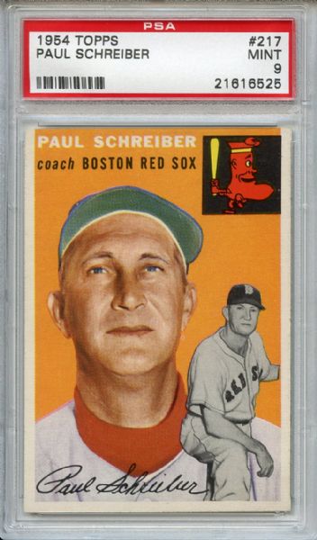 1954 Topps 217 Paul Schreiber PSA MINT 9