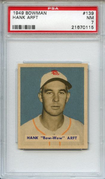 1949 Bowman 139 Hank Arft PSA NM 7