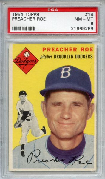 1954 Topps 14 Preacher Roe PSA NM-MT 8