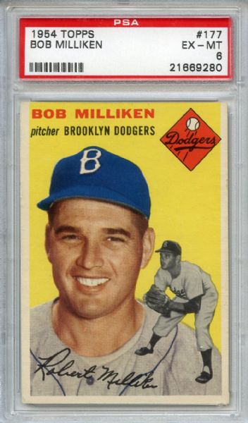 1954 Topps 177 Bob Milliken PSA EX-MT 6