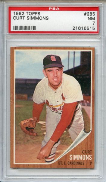 1962 Topps 285 Curt Simmons PSA NM 7
