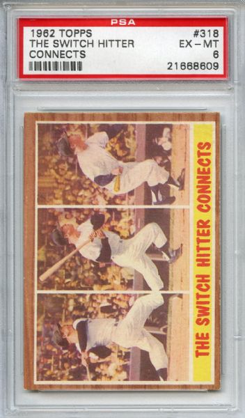 1962 Topps 318 Mickey Mantle Switch Hitter Connects PSA EX-MT 6
