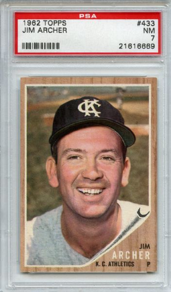 1962 Topps 433 Jim Archer PSA NM 7