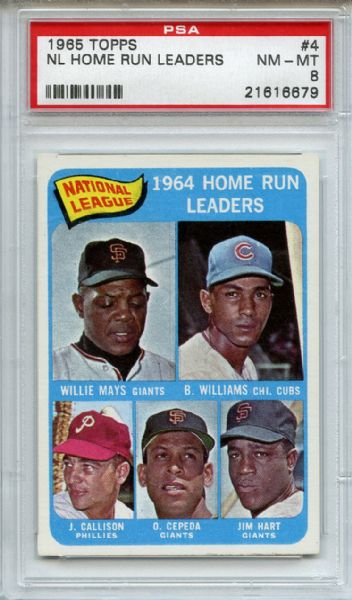 1965 Topps 4 NL Home Run Leaders Mays Williams Cepeda PSA NM-MT 8