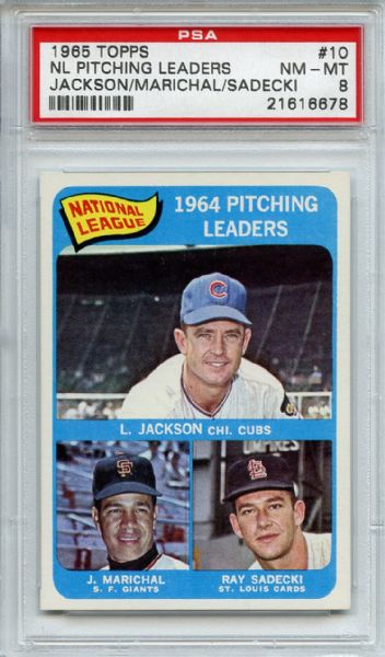 1965 Topps 10 NL Pitching Leaders Marichal PSA NM-MT 8