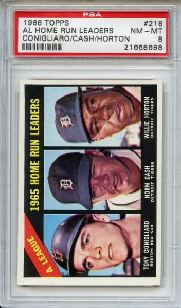 1966 Topps 218 AL Home Run Leaders Conignlaro Cash Horton PSA NM-MT 8
