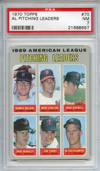 1970 Topps 70 AL Pitching Leaders PSA NM 7