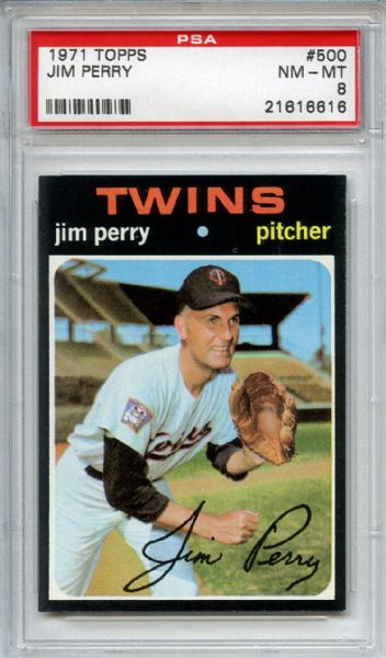 1971 Topps 500 Jim Perry PSA NM-MT 8