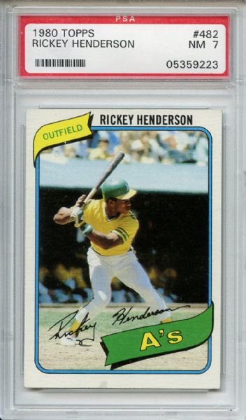 1980 Topps 482 Rickey Henderson RC PSA NM 7