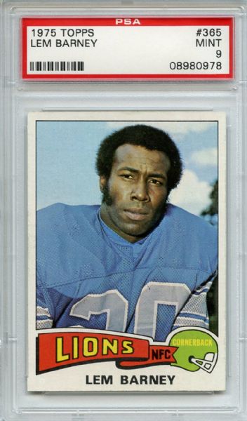 1975 Topps 365 Lem Barney PSA MINT 9