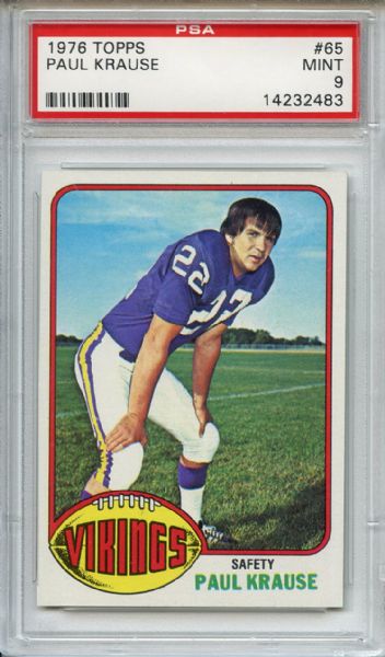 1976 Topps 65 Paul Krause PSA MINT 9
