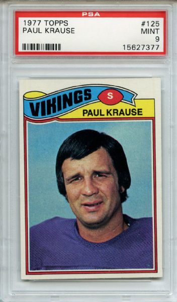 1977 Topps 125 Paul Krause PSA MINT 9