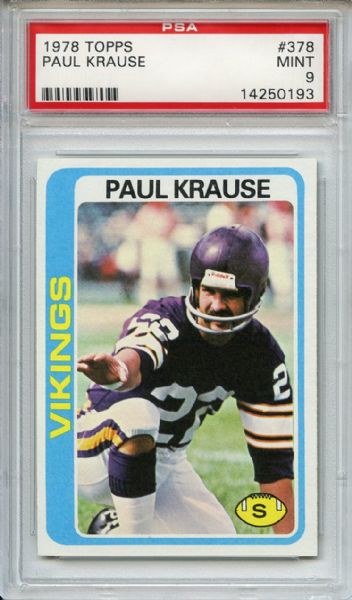 1978 Topps 378 Paul Krause PSA MINT 9
