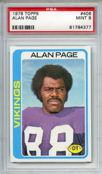 1978 Topps 406 Alan Page PSA MINT 9