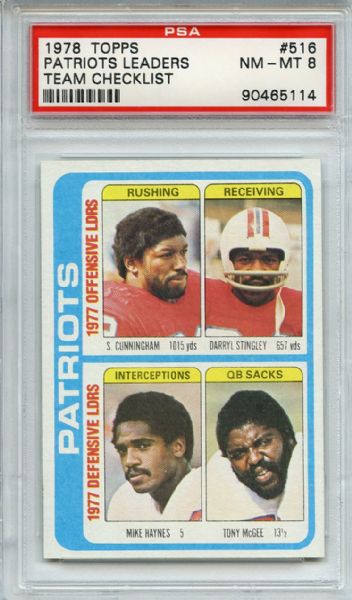 1978 Topps 516 Patriot Team Leaders PSA NM-MT 8