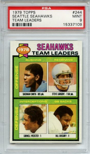 1979 Topps 244 Seattle Seahawks Team Leaders Largent PSA MINT 9